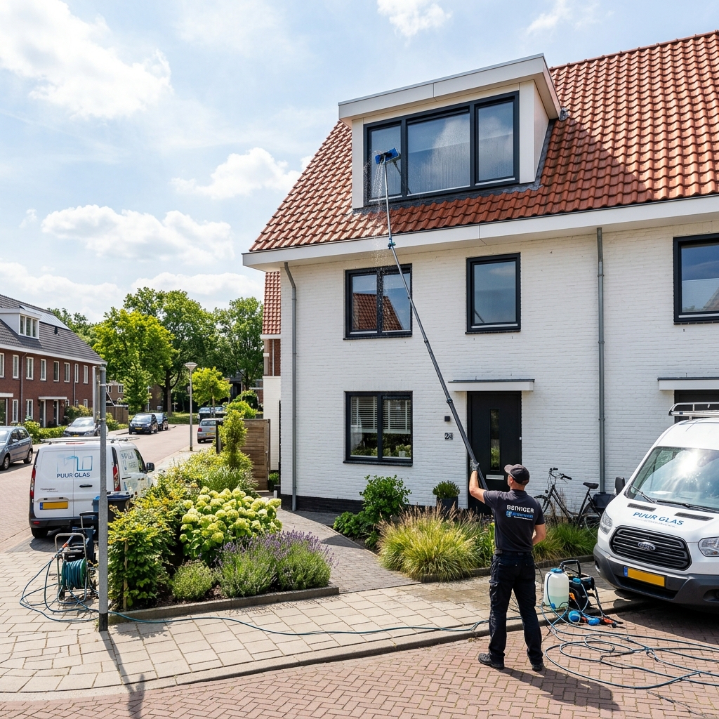 Glazenwasser Dakkapel Reinigen met Telescoopborstel in Eindhoven